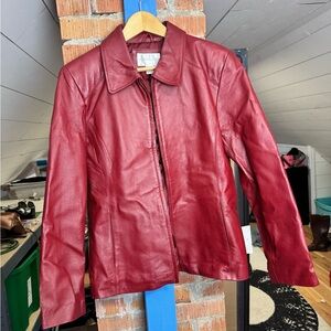 90s Cherry Red Leather Coat